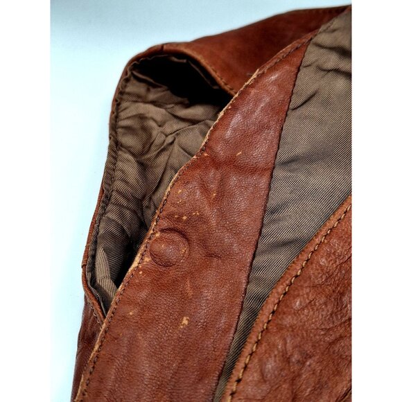 Vtg Distress kids Genuine Brown Leather Western Vest - Picture 8 of 16